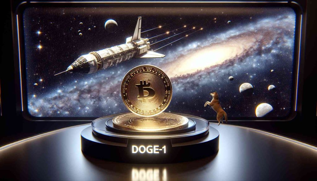 An impressively realistic, high-definition depiction of an epic, groundbreaking space journey, represented by a symbolic coin named DOGE-1. The scene portrays the significant advancements in missions funded by digital currencies. Display the expansive universe dotted with brilliant stars, the sleek space craft, and the coin inscribed with 'DOGE-1' prominently featured as it journeys through the cosmos.