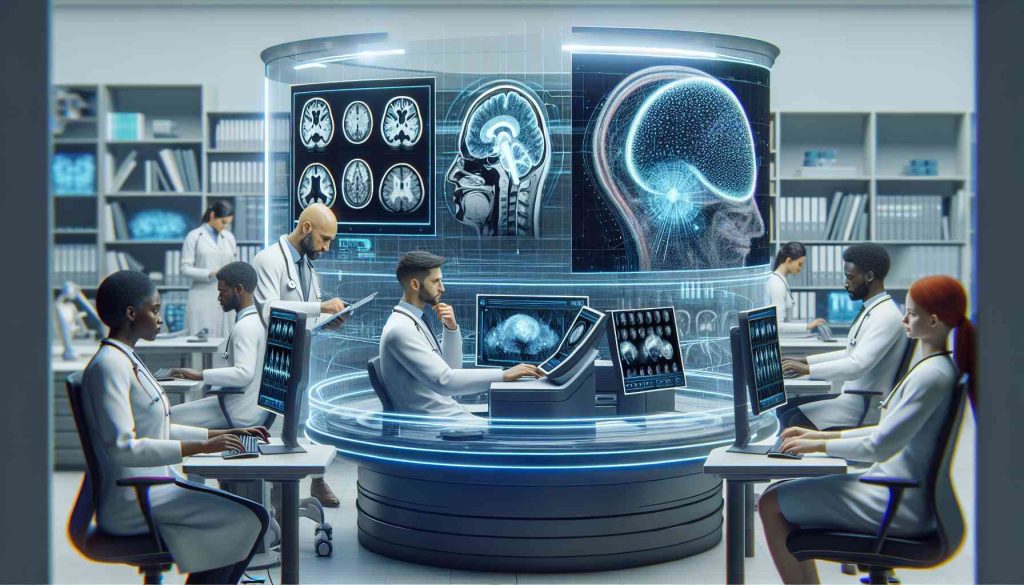A high-definition, photorealistic image depicting an innovative approach in the field of radiology where artificial intelligence is being harnessed to tackle both ADHD and Cancer. The scene includes a radiology setup with cutting-edge technologies, such as brain scans and medical reports displaying AI data analysis for ADHD and cancer patients. Surrounding the setup are Caucasian male and Black female radiologists deeply engrossed in their analytical work, exuding a serious yet hopeful atmosphere.