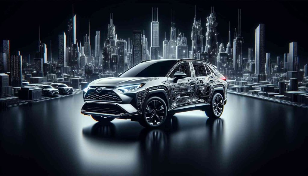 Generate a high-definition, realistic image of a 2024 model Toyota RAV4, showcasing its fresh design and enhanced features. The image should detail its sleek body, modern headlights, and state-of-the-art features to reflect its most current form.