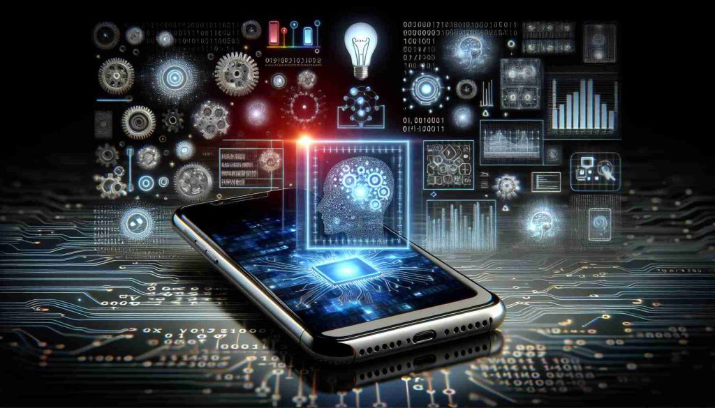 A high definition, realistic image showcasing the revolution of on-device Artificial Intelligence (AI) in smartphones. The scene could display a smartphone screen demonstratively running an AI-powered app while processing complex algorithms. The background might reflect an array of digital data and codes that represent the AI's learning and processing capabilities. Perhaps some symbolic elements could be included, such as gears, neurons, or lightbulbs, to metaphorically represent the technological innovation brought by on-device AI.