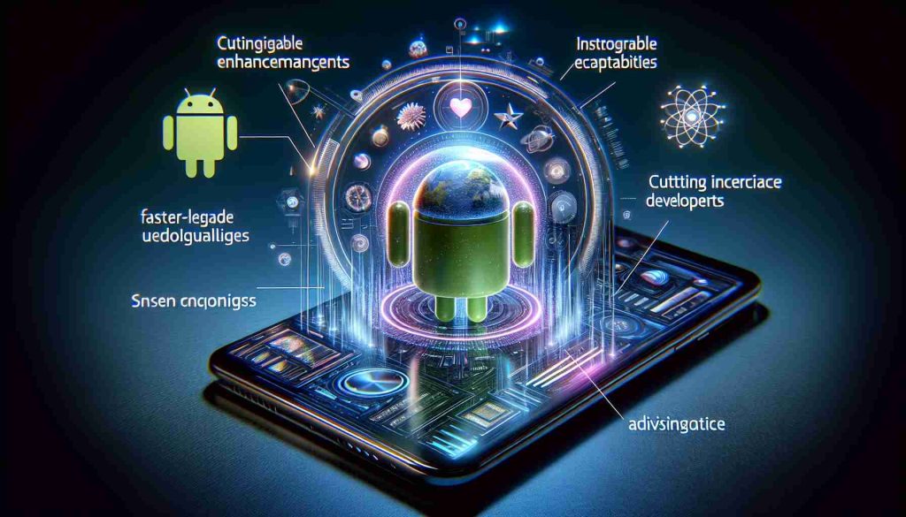 Imagine an ultra-high-definition photo that represents the innovative enhancements coming to Android devices in the fourth quarter of 2023. The primary focus of the image is on the cutting-edge technologies, new capabilities, and cutting-edge user interface developments. It shows an Android device with a crystal-clear, hyper-realistic screen displaying distinctive, advanced features. In the image, the Android OS exhibits noticeable UI improvements, faster processing capabilities and visual elements, symbolizing its futuristic developments.