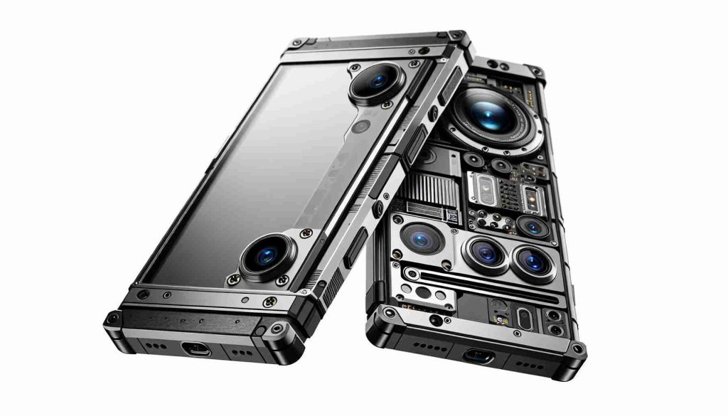 A detailed and high-definition illustration of a modern, sophisticated and durable smartphone with state-of-the-art camera technology.