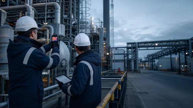 Industrial inspection team using thermal imaging and a rugged field tablet
