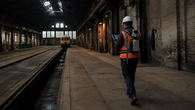 Specialist capturing spatial data inside a railway maintenance facility