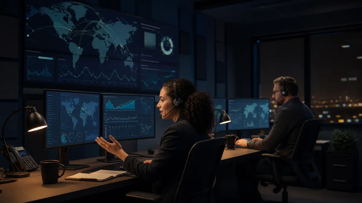 Engineers monitoring satellite and terrestrial links in a network operations centre